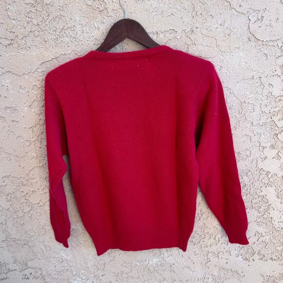 NWT Vintage JCPenney Red Sweater Angora Lambswool Sequin Bow 80s Size XS - Picture 2 of 4